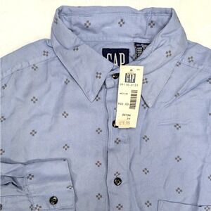 GAP NWT Vintage Mens Button Down Shirt Long Sleeve Medium Blue Geometric‎ Print